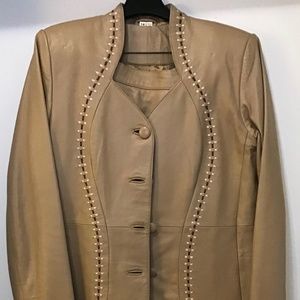 Two piece tan leather suit